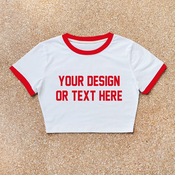 Camiseta ringer de cultivo para bebés, top de cultivo para bebés, top de cultivo personalizado con imagen, regalo para ella, camiseta de timbre, camisa de timbre personalizada, mujeres crop top