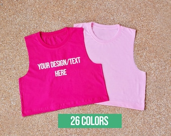 Custom Text Crop Tank Top: Personalized Cotton Tee