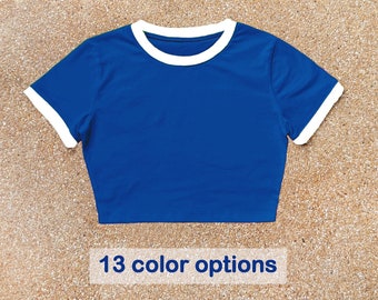 Blank blue crop ringer tshirt, blue and white plain crop ringer T-Shirt, Wholesale Crop T-Shirt, women crop top, group shirts, crop top tee