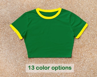 Handmade Green Ringer Crop T-Shirt: Women's Blank Tee