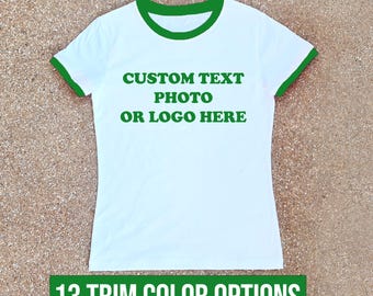 Custom Women's Ringer T-Shirt: Personalized Fitted Baby Tee