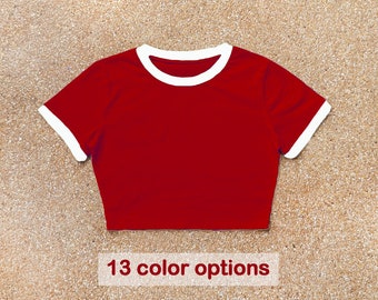Blank red crop tshirt, red and white plain crop ringer T-Shirt, ringer t shirt ,crop tshirt women, Wholesale Crop T-Shirt, crop top teen