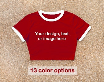 Custom Red Ringer Crop Top: Personalized Graphic Tee