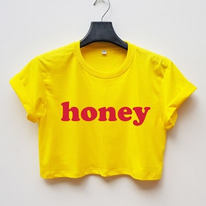 Honey crop tshirt, yellow crop top, honey tshirt, yellow t shirt, hone, crop top women, crop tops for women, crop tops for teens