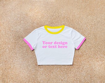 Custom Baby Ringer Crop Top: Personalized Cotton Blend Tee