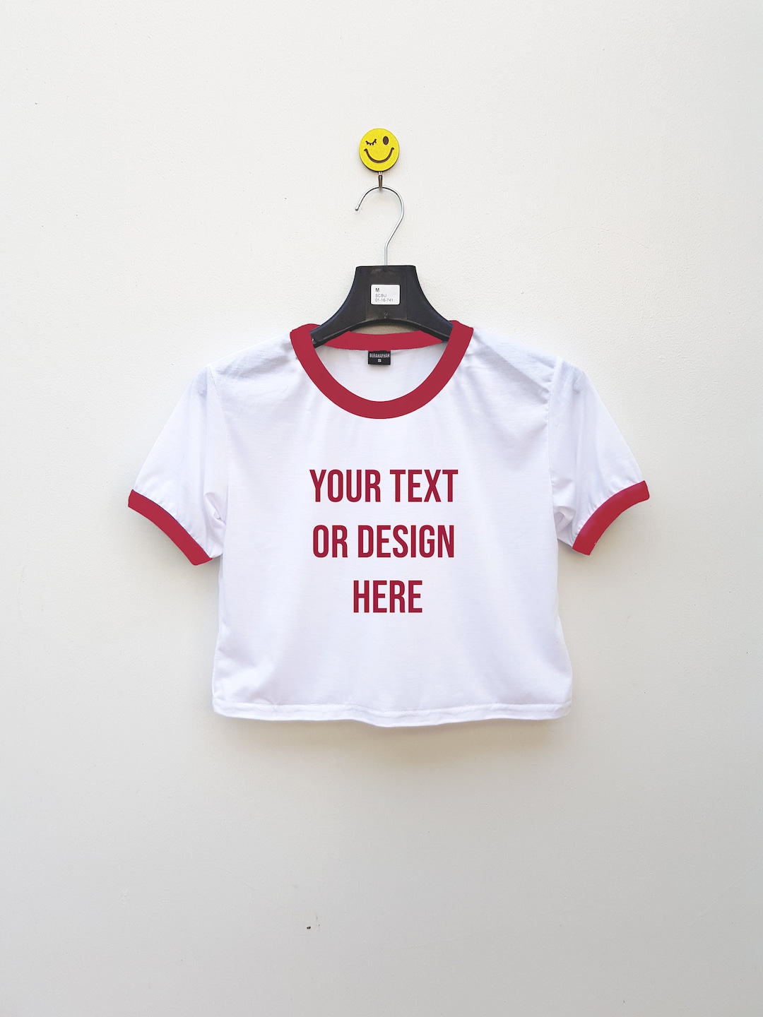 Cropped Red Ringer Tshirt, Custom Crop Top With Image, Women