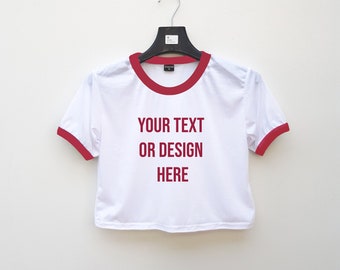 Cropped red ringer tshirt, custom crop top with image, women crop top, custom shirt women, custom ringer shirt, crop tops for teens