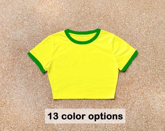 Yellow Crop Ringer T-Shirt: Blank Baby Tee, Group Shirts