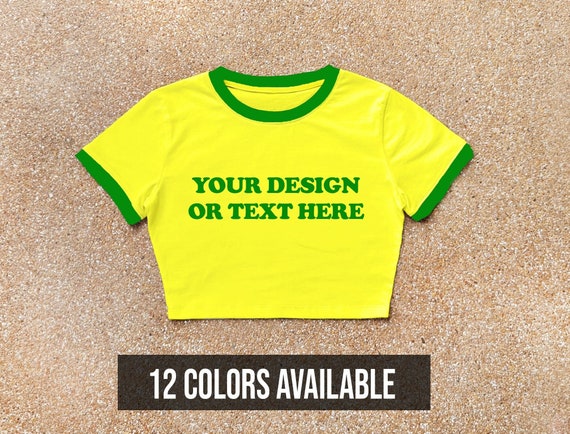 ◆RONRON◆ LINGER HEART 88 CROP T SHIRT YELLOW Yellow and Green Ringer Baby Crop Ringer Tshirt, Baby Crop