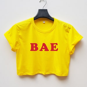 Bae crop tshirt, yellow crop top, honey tshirt, yellow t shirt, gift for her, crop tops for women, crop tops for teens