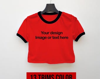 Custom Red Ringer Crop T-shirt: Personalized Women's Tee