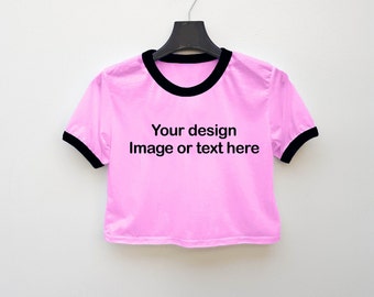 Custom Pink Ringer Crop Top: Women's Graphic Tee
