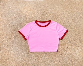 Blank Pink Crop Top: Red Ringer T-Shirt