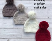 Baby hats. knitted baby hats. Aran baby hats. Baby pom pom hats. Baby bobble hats. baby beanie. Choice of size