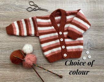 Baby cardigan, baby sweater, hand knitted baby clothing, choice of colour