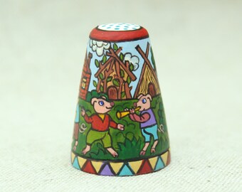 Russian Girl Doll Hand Painted Thimble Pewter 3 in 1 Collectible Thimble Gift 