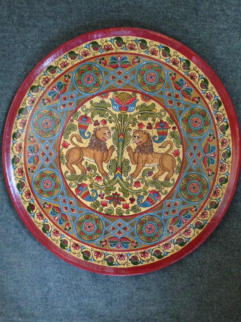 Russian Folk Art.wooden Painted Collectible Plate Ancient Etsy