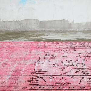 5'8" x 9'6" PINK CORAL Antique Overdyed Turkish Oushak Rug - 1940s Handwoven Oushak Decorative Distressed Area Rug