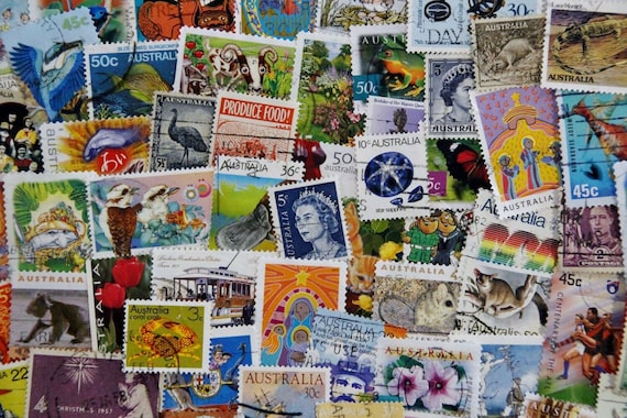 Australia Postage Stamp Collection // Australian Used Vintage & Modern Mixed Stamps // Aussie // Lucky Dip // Crafting Supply // Travel Gift