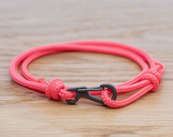 Salmon Hot Pink Rope Bracelet, Carabiner Clip Wrap Bracelet, Nautical Style Rope, Mens Bracelet, Minimalist, Climbing Bracelet, PGUK