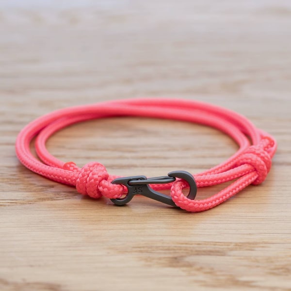 Salmon Hot Pink Rope Bracelet, Carabiner Clip Wrap Bracelet, Nautical Style Rope, Mens Bracelet, Minimalist, Climbing Bracelet, PGUK