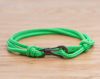 Neon Green Rope Bracelet, Carabiner Clip Wrap Bracelet, Nautical Style Rope, Mens Bracelet, Minimalist, Climbing Bracelet, PGUK