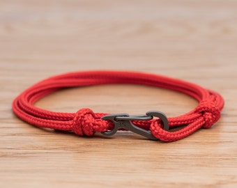 Imperial Red Rope Bracelet, Carabiner Clip Wrap Bracelet, Nautical Style Rope, Mens Bracelet, Minimalist, Climbing Bracelet, PGUK