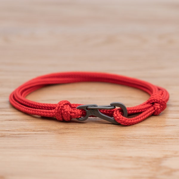 Imperial Red Rope Bracelet, Carabiner Clip Wrap Bracelet, Nautical Style Rope, Mens Bracelet, Minimalist, Climbing Bracelet, PGUK