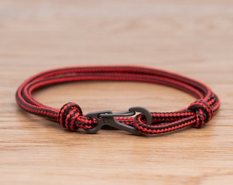 Red and Black Stripes Rope Bracelet, Carabiner Clip Wrap Bracelet, Nautical Style Rope, Mens Bracelet, Minimalist, Climbing Bracelet, PGUK