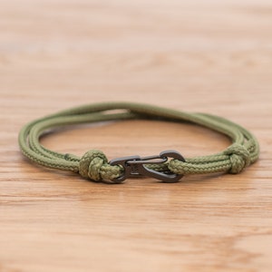 Pulsera de cuerda verde musgo, pulsera de envoltura de clip de mosquetón, cuerda de estilo náutico, pulsera para hombre, minimalista, pulsera de escalada, PGUK