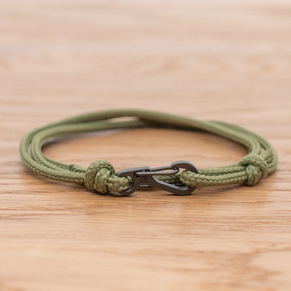 Moss Green Rope Bracelet, Carabiner Clip Wrap Bracelet, Nautical Style Rope, Mens Bracelet, Minimalist, Climbing Bracelet, PGUK