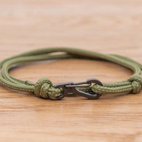 Moss Green Rope Bracelet Carabiner Clip Wrap Bracelet Etsy