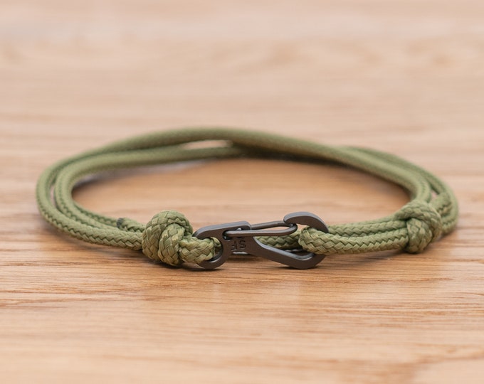 Moss Green Rope Bracelet Carabiner Clip Wrap Bracelet Etsy
