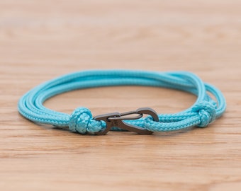 Turquoise Rope Bracelet, Carabiner Clip Wrap Bracelet, Nautical Style Rope, Mens Bracelet, Minimalist, Climbing Bracelet, PGUK