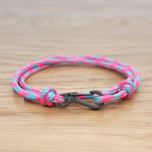 Rosa und Blau Cotton Candy Seil Armband, Karabiner Clip Wickelarmband, Nautisches Stil Seil Armband, Herren Armband, Minimalistisch, Klettern Armband