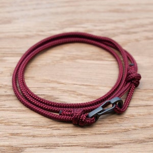 Burgundy Rope Bracelet, Carabiner Clip Wrap Bracelet, Nautical Style Rope, Mens Bracelet, Minimalist, Climbing Bracelet, PGUK