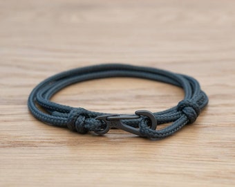 Dark Anthracite Grey Rope Bracelet, Carabiner Clip Wrap Bracelet, Nautical Style Rope, Mens Bracelet, Minimalist, Climbing Bracelet, PGUK