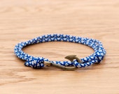Blue and White Diamond Rope Bracelet, Bronze Fish Hook Wrap Bracelet, Nautical Style Rope, Mens Bracelet, Minimalist, Fishing Bracelet, PGUK