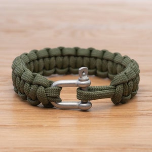 Olive Green Rope Climbers Bracelet, Stainless Steel Shackle bracelet, Mens Bracelet, Minimalist, Climbing Bracelet, Womens bracelet, PGUK