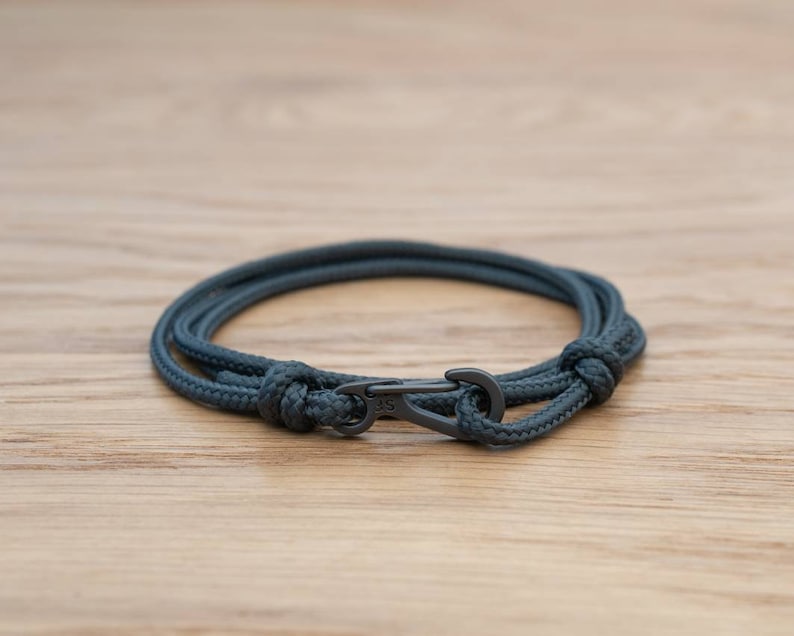 Dark Anthracite Grey Rope Bracelet Carabiner Clip Wrap Etsy