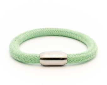 Pastel Green Hand dyed Soft Rope Bracelet, Stainless Steel / Brass Magnetic Clasp, Minimalist Summer Bracelets, Womens Summer Accessories