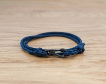 Midnight Dark Blue Rope Bracelet, Carabiner Clip Wrap Bracelet, Nautical Style Rope, Mens Bracelet, Minimalist, Climbing Bracelet, PGUK