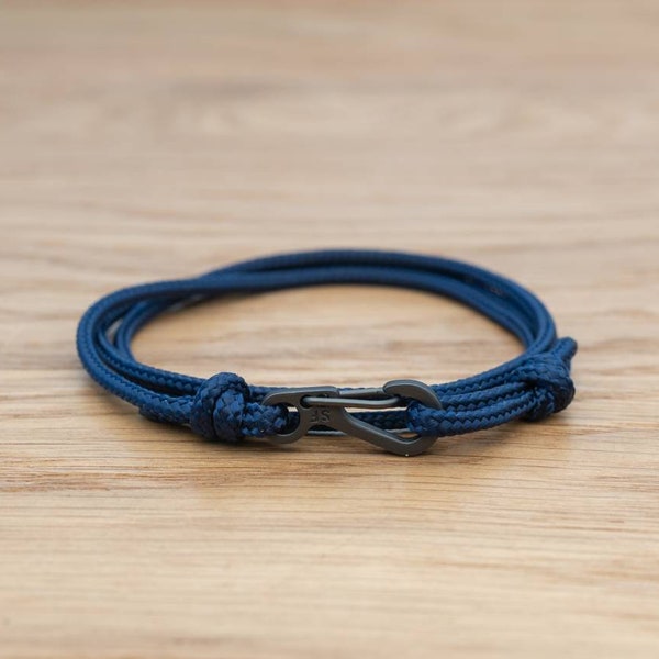 Midnight Dark Blue Rope Bracelet, Carabiner Clip Wrap Bracelet, Nautical Style Rope, Mens Bracelet, Minimalist, Climbing Bracelet, PGUK