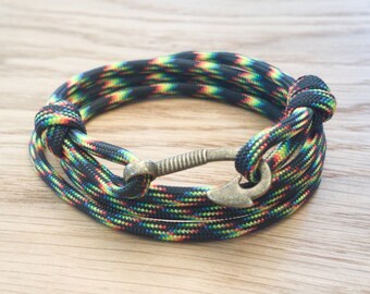 Custom Paracord Fish Hook Bracelet - PGUK - 4 Wraps Bracelet - Antique Bronze Hook - 77 Colours - Mens Bracelet - Womens Bracelet - Unisex