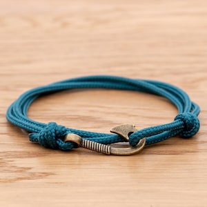 Petrol Seil Armband, antike Bronze Fisch Haken Wickeln Armband, nautischen Stil Seil, Herren Armband, minimalistisch, Angeln Armband, PGUK