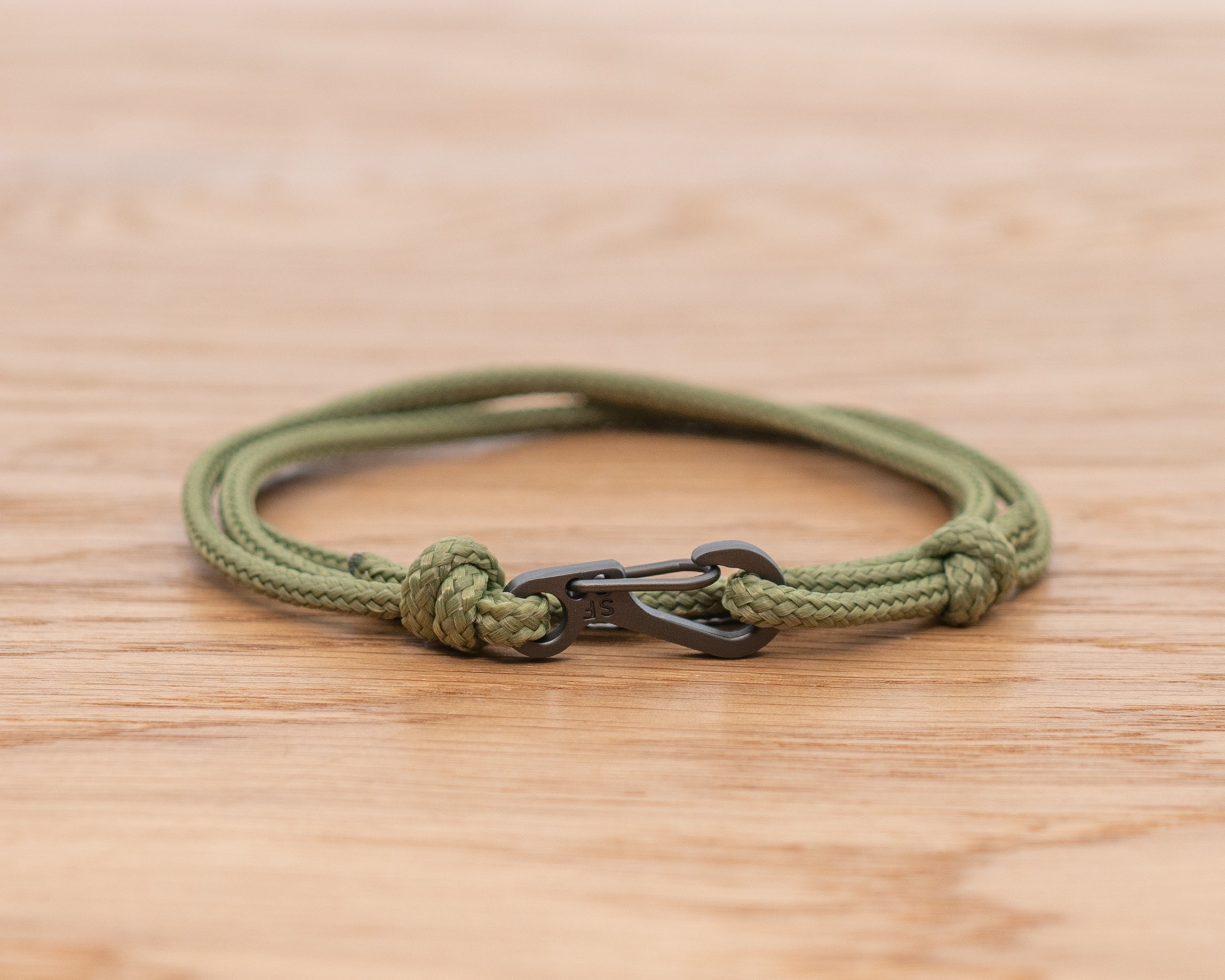 Moss Green Rope Bracelet Carabiner Clip Wrap Bracelet Etsy