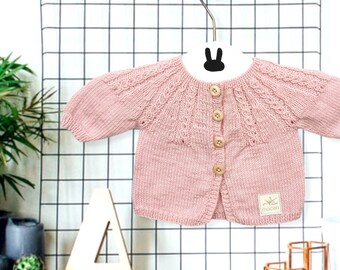 Hand knitted baby girl cardigan - Pink seamless baby sweater - Newborn gift - Knit baby clothes - Size NB to 18 M - Various colors