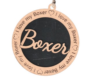 Boxer personalized bag tag - I Love my Boxer - car charm / ornament / bag tag / door hanging