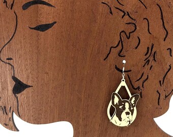 Boston Terrier head wood earrings - choice of size