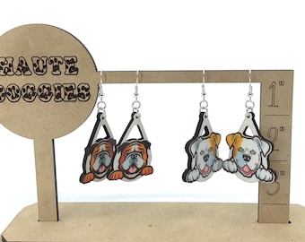 Bulldog colorful wood earrings - including American Bulldog - makes a great gift